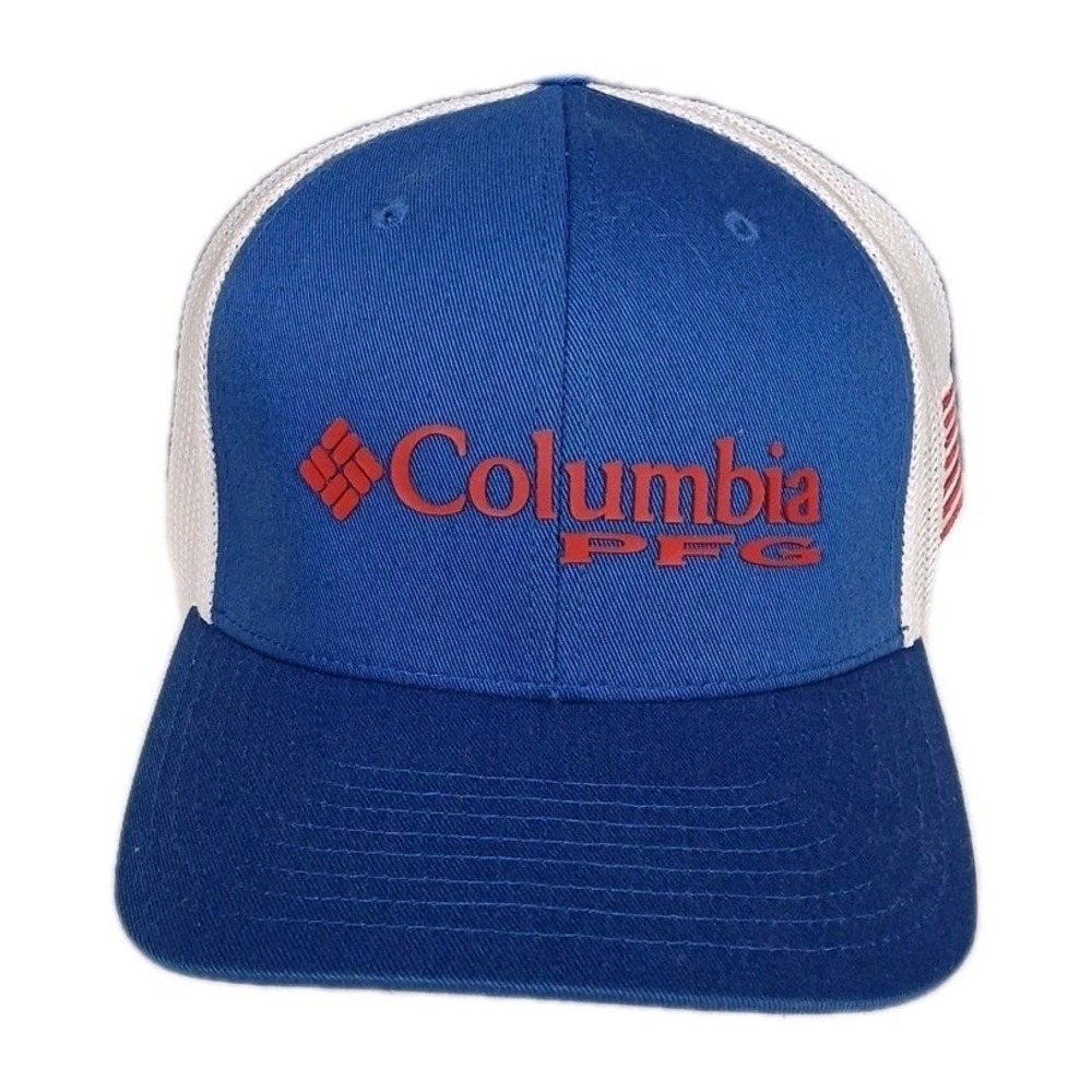 Columbia PFG Mesh Snapback Hat Mens L/XL Blue White Trucker Fishing